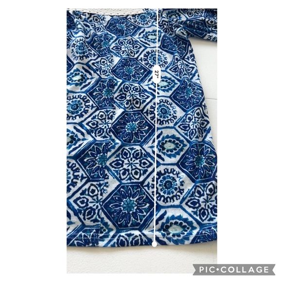 Suzanne Betro  2X Crochet Boho Top  Blue Floral Short Sleeve TOP TUNIC - Picture 9 of 10